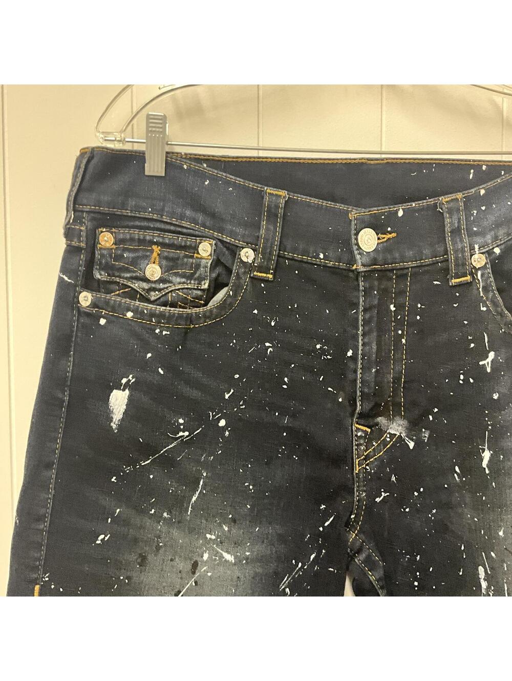 True Religion Men's Rocco Big T Paint Splatter Skinny Jean with Rips 36 - Picture 2 of 13